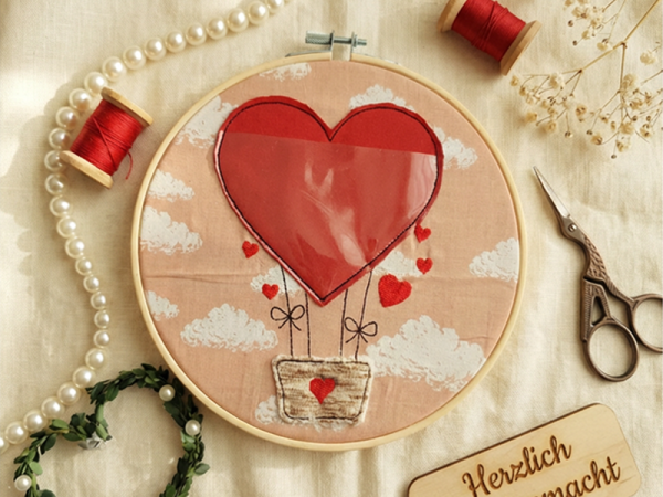 Herz Heißluftballon - doodle Stickdatei